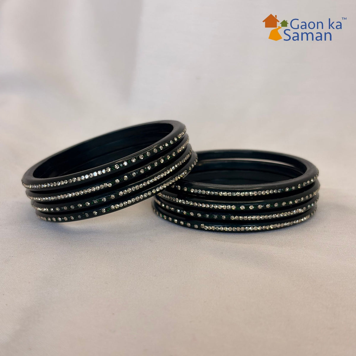 Rajasthani Lac Bangles With Beautiful Mirror And Stone Design One Line Churi ( Pack Of 8 )