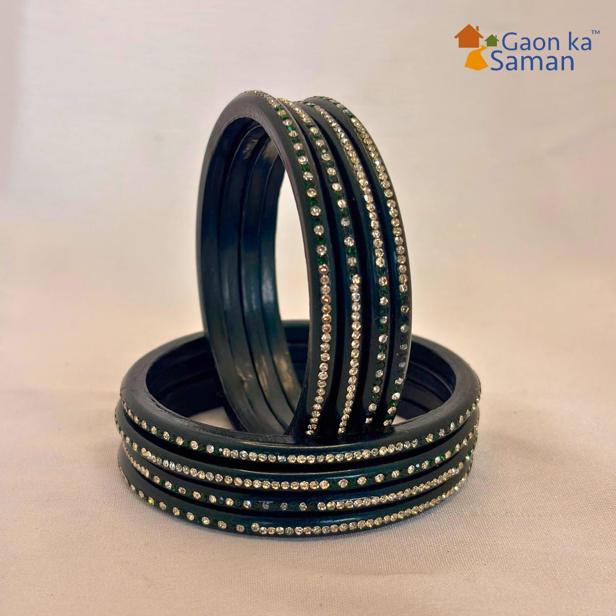 Rajasthani Lac Bangles With Beautiful Mirror And Stone Design One Line Churi ( Pack Of 8 )