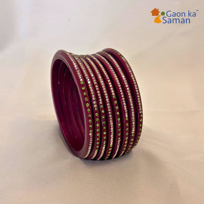Rajasthani Lac Bangles With Beautiful Mirror And Stone Design One Line Churi ( Pack Of 8 )
