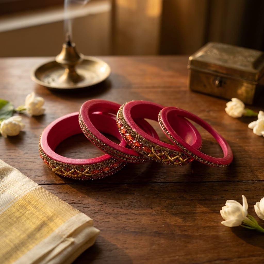 Traditional Rajasthani Pink Lakh with Kundan Designed Lac/Lakh Bangles/Kadda/Chura Set For Women And Girls