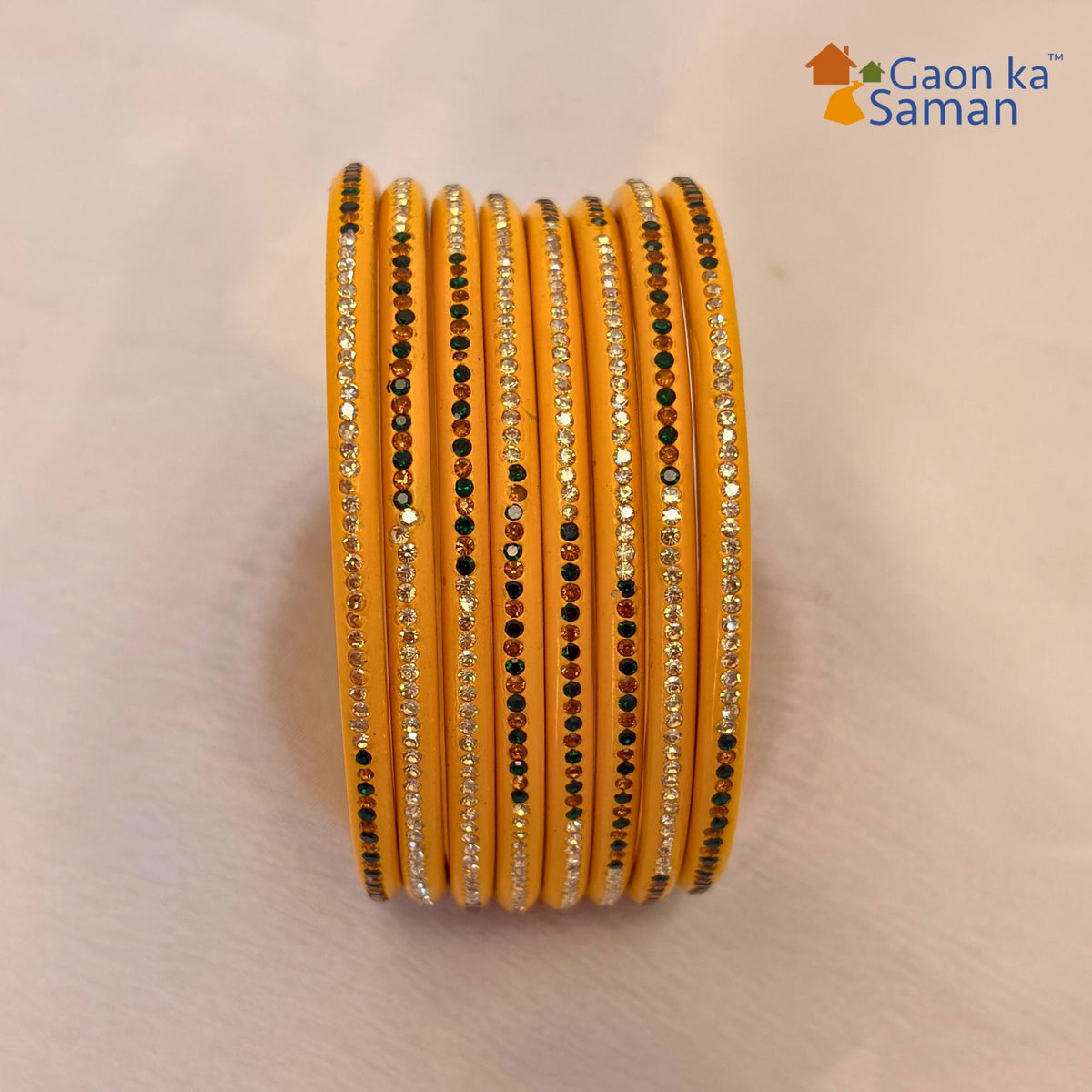 Rajasthani Lac Bangles With Beautiful Mirror And Stone Design One Line Churi ( Pack Of 8 )