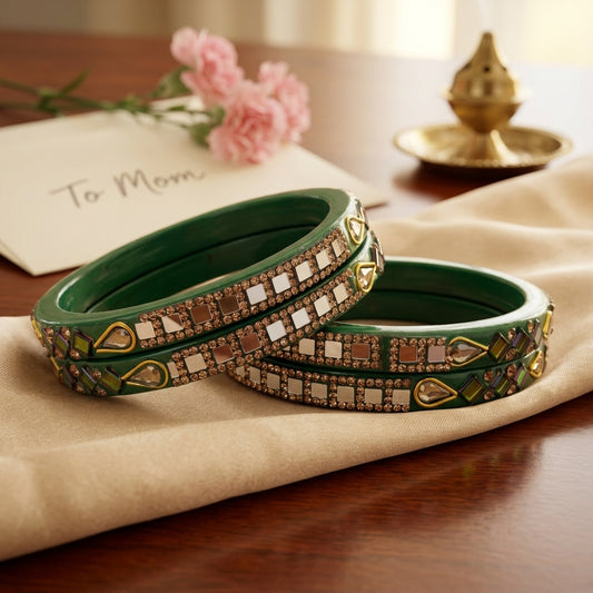 Lac Bangles with Beautiful Rhinestones Design (Pack of 4)