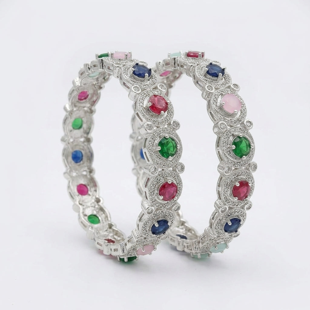 Multicolor Cubic Zirconia Studded Classic Bangle