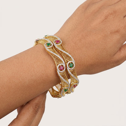 Multi-Ruby & Striped Diamond Kada For Women & Girls