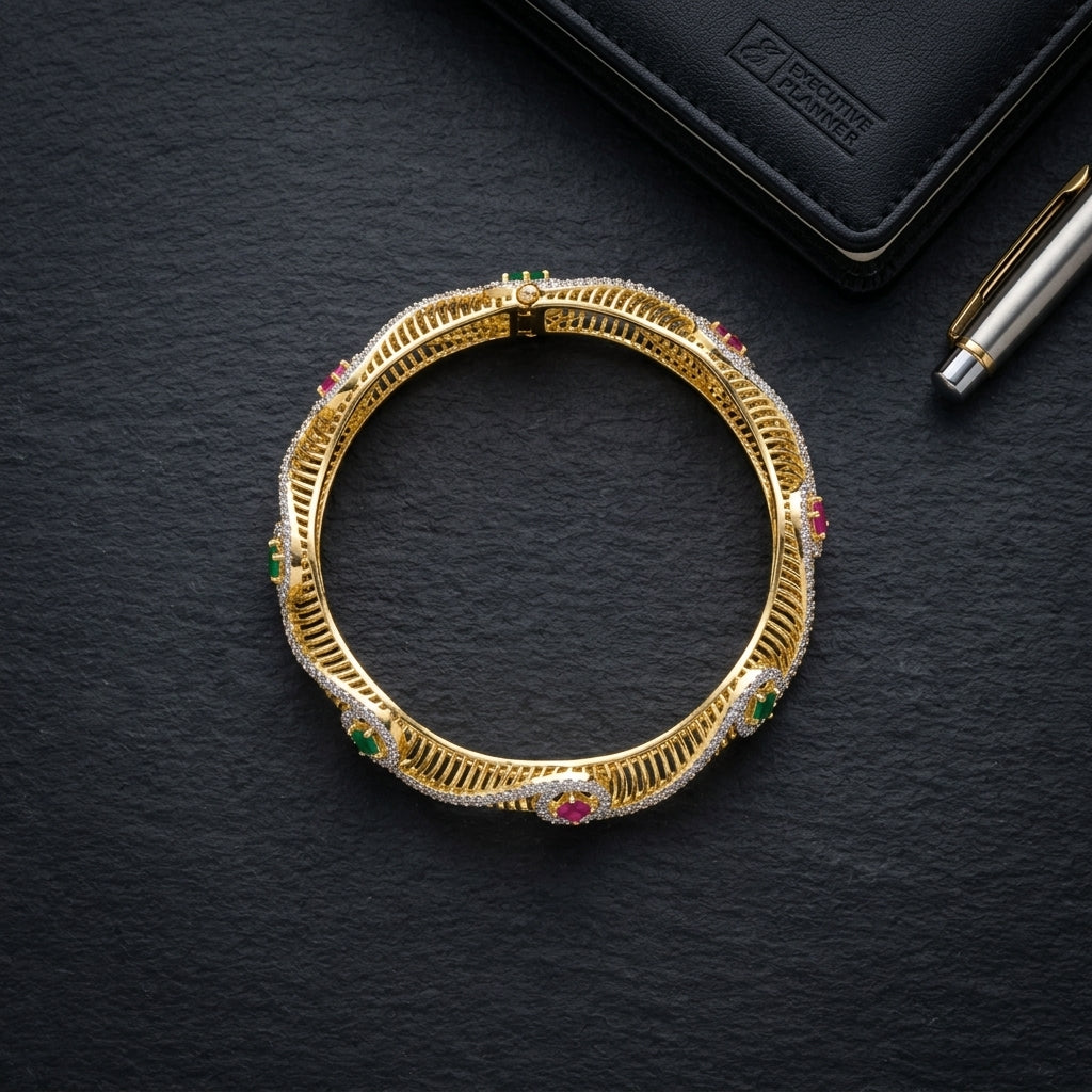 Multi-Ruby & Striped Diamond Kada For Women & Girls