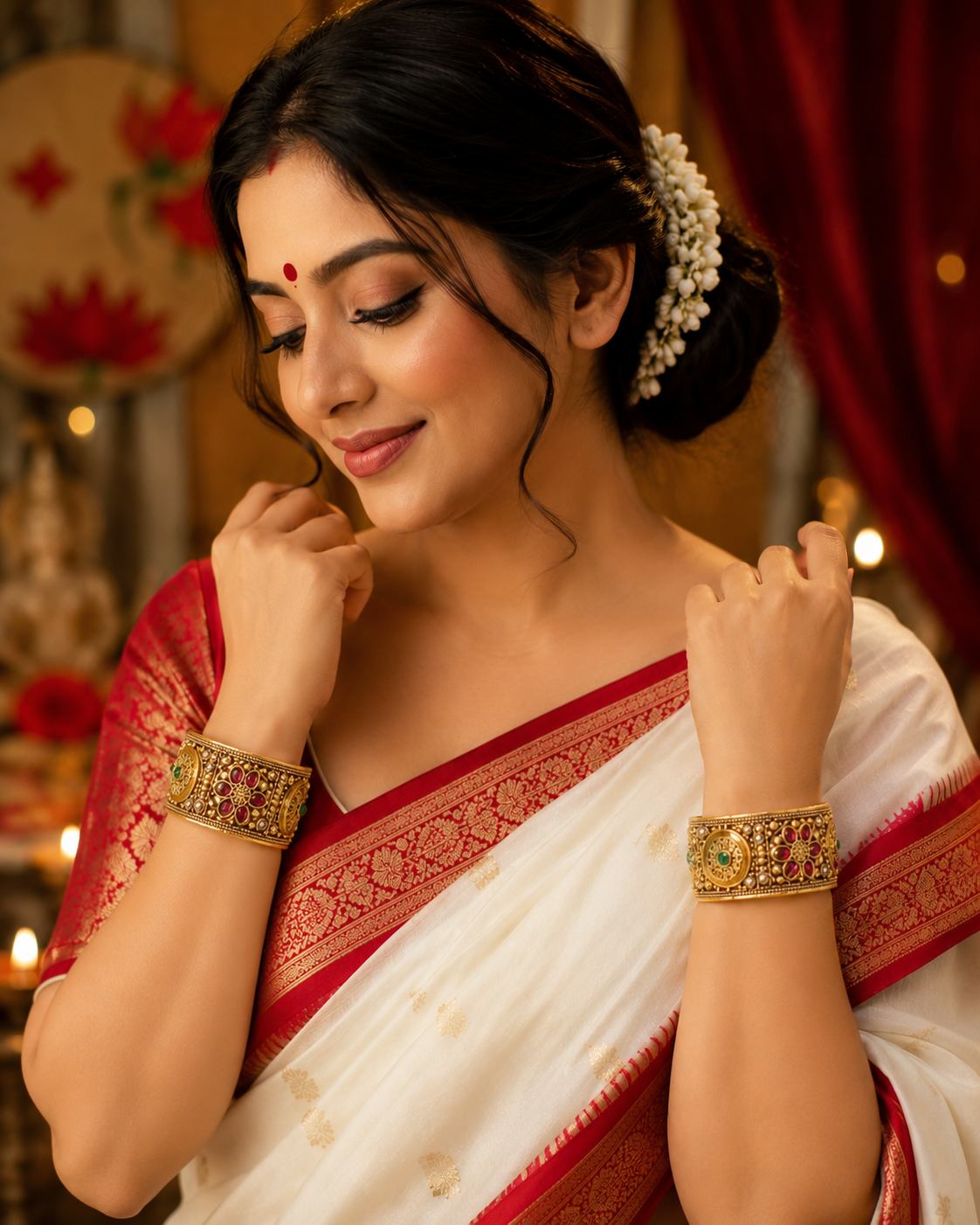 Gold Plated Rajwadi Kundan Openable Kada Bangles Set Of 2  (Free Size)