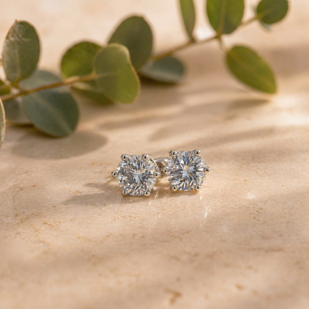 Crystal Studded Anti Tarnish Circular Solitaire Stud Earrings