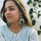 German Silver Oxidized | Teardrop Tops | Hanging Chand Bali | Black Flower with Pearl | For Girls & Women.