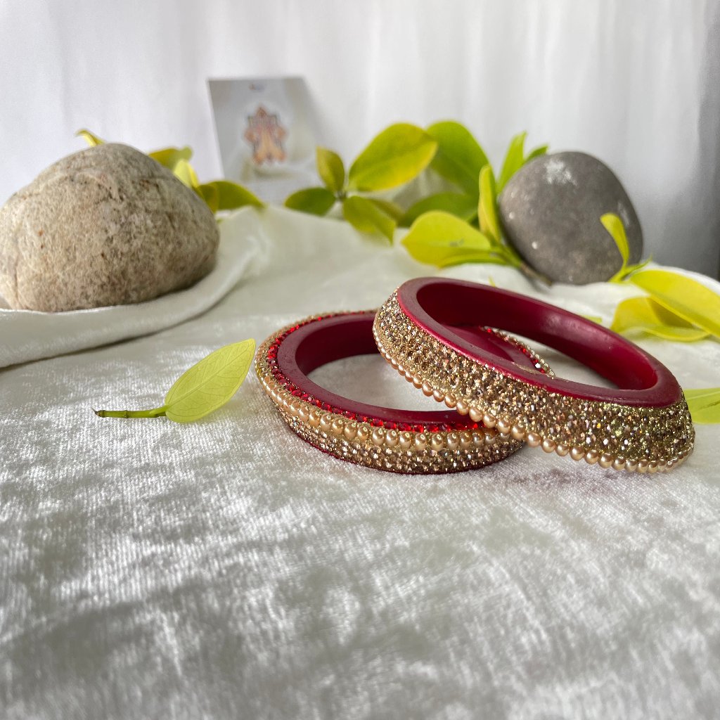 Maroon Bangdi Golden Pearl  | Lakh Bangle| lakh Kadda/Bangles/Chura | traditional Bangdi | for women and girls