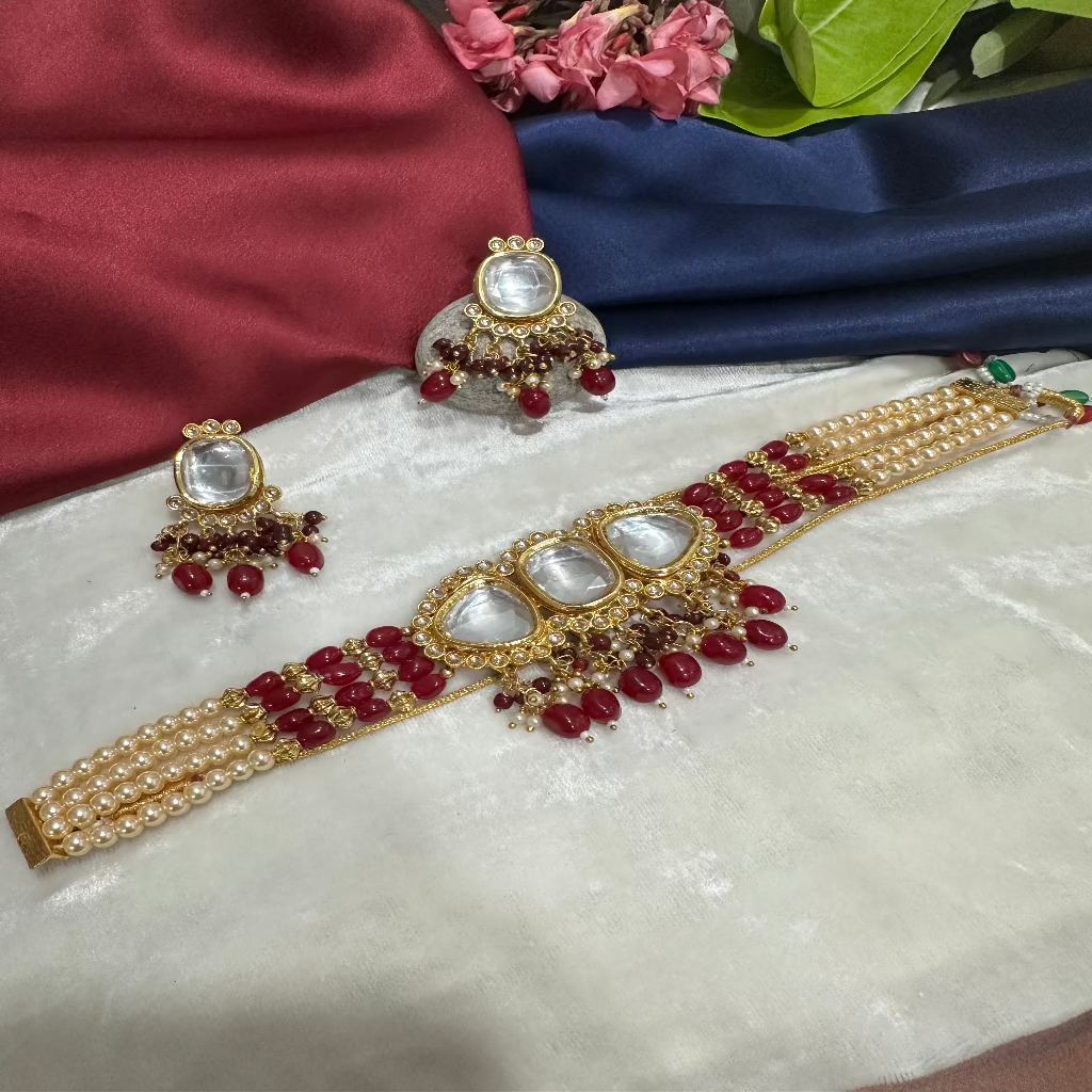 Tri-Kundan Pearl Choker Set Kundan | Traditional jewelery | Kundan choker\Necklace\Choker set | For Women and Girls.