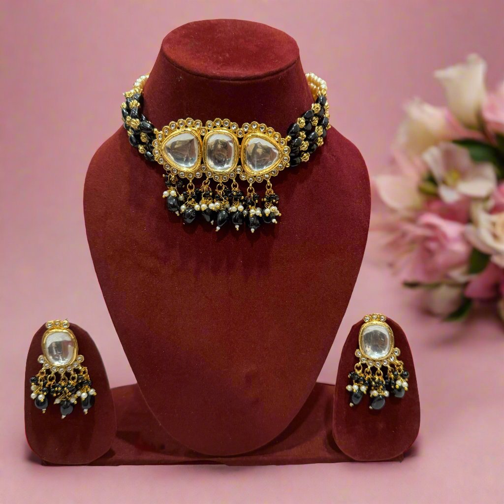 Tri-Kundan Pearl Choker Set Kundan | Traditional jewelery | Kundan choker\Necklace\Choker set | For Women and Girls.