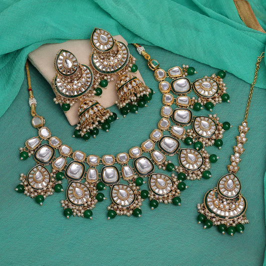 Green Color Kundan Necklace Set