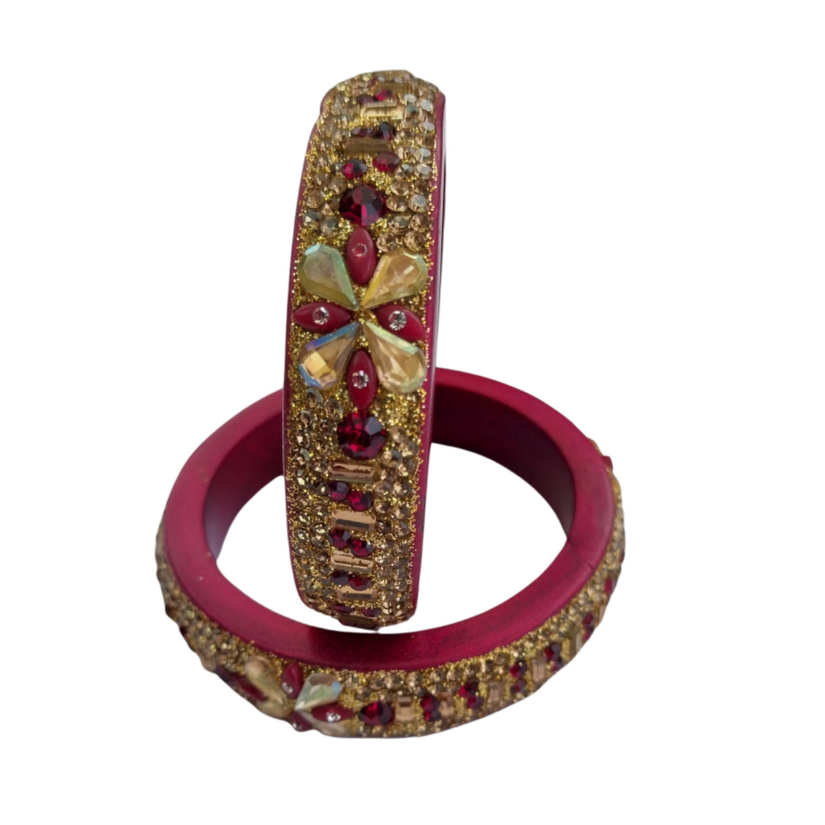 Maroon, Red  Plated With Topaz Fitted Lac Kada Bangle gaonkasaman