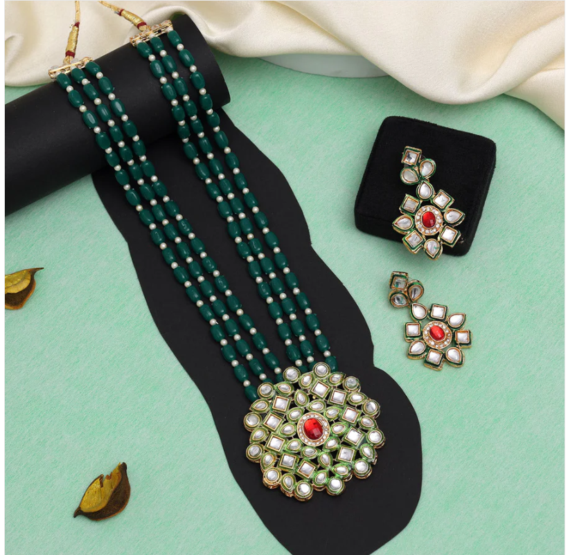 Red stone Kundan Rani Haar | Ethic Wear | Traditional Bridal Necklace | For Women & Girls.