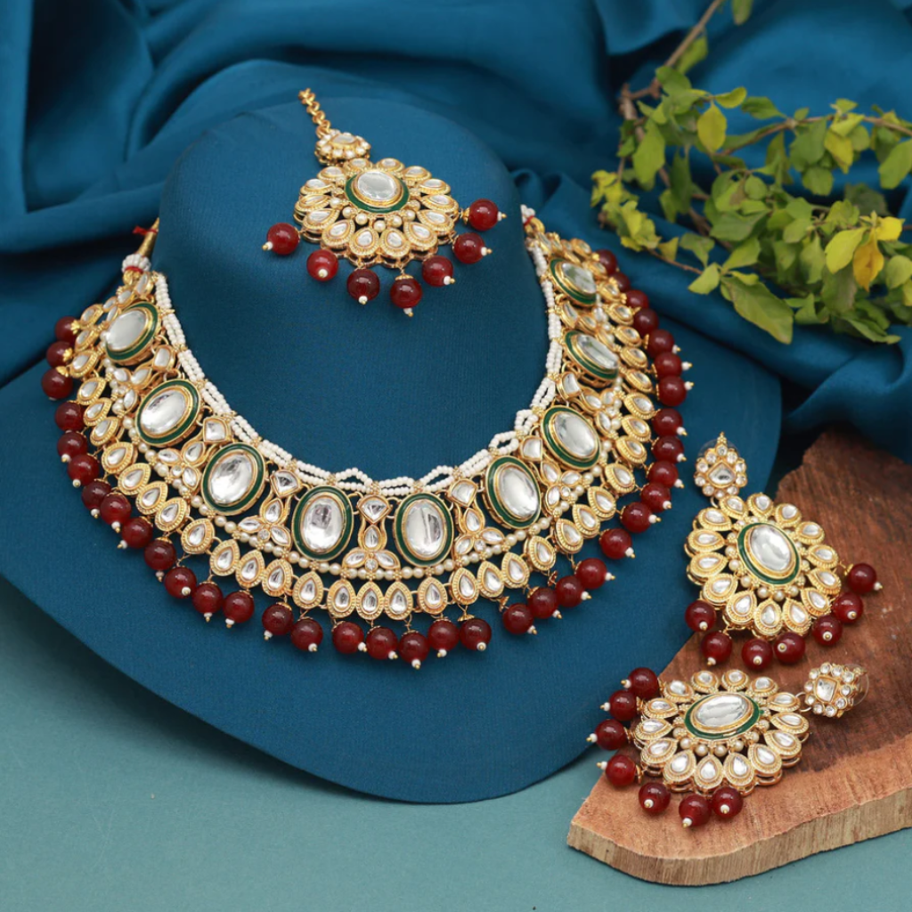 Royal  Maroon Choker Imitation Kundan Necklace | Traditional Jewelry | for Girls and Women.