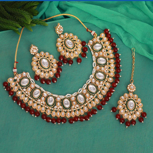 Royal  Maroon Choker Imitation Kundan Necklace | Traditional Jewelry | for Girls and Women.