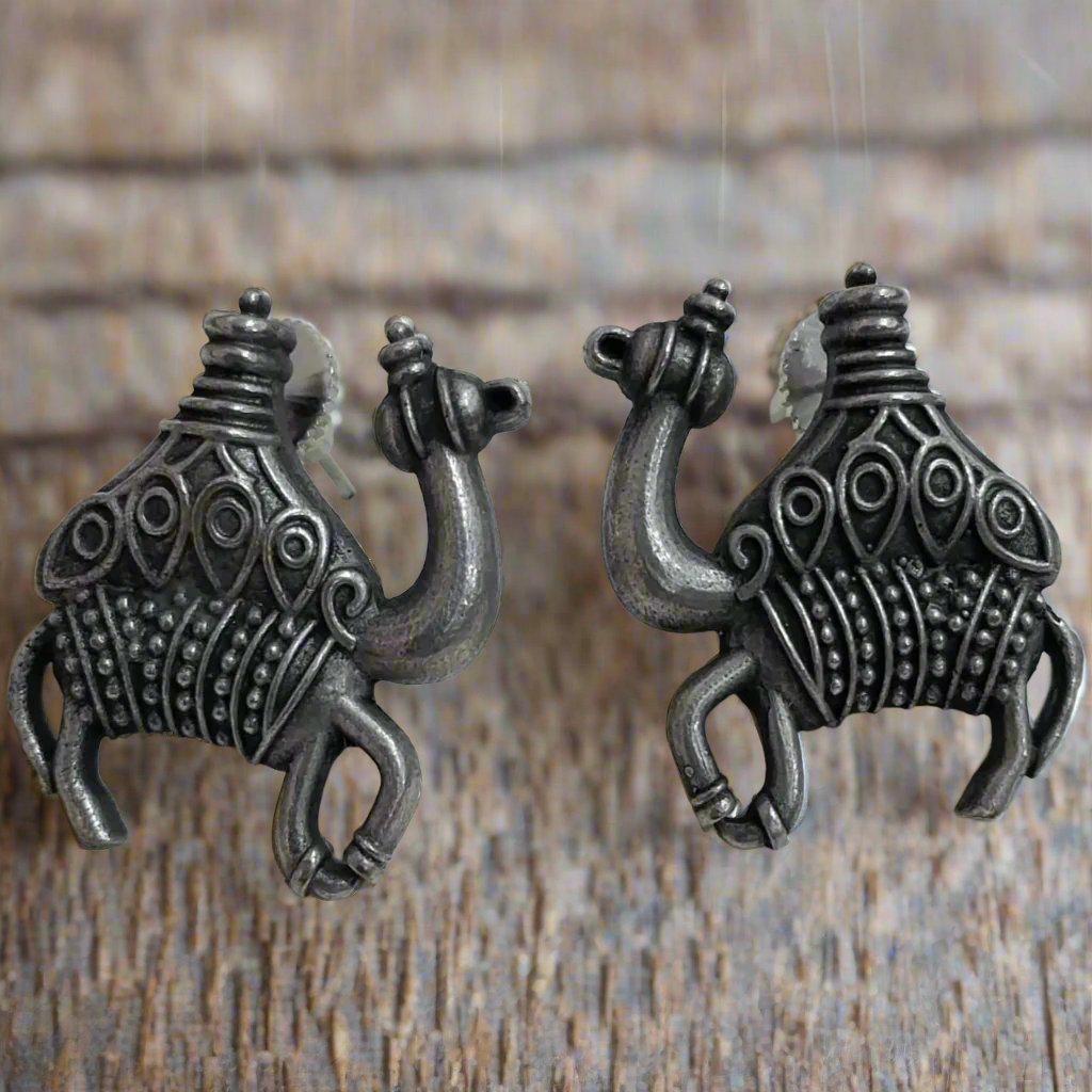 Camel German silver Oxidise Carved Traditional Earrings | For Girls and Women