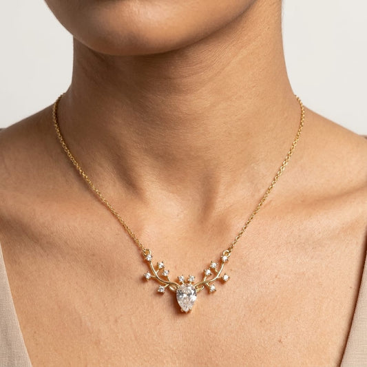 LUXURY CRYSTAL DEER ANTI TARNISH PENDANT NECKALCE FOR WOMAN & GIRLS (GOLD PLATED)