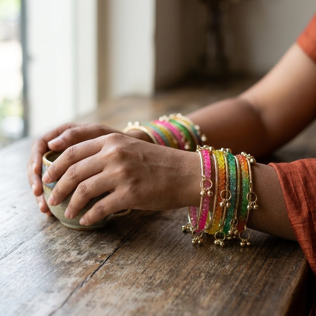 Kashmiri Churi Set Metal Multicolour Glass Bangle Set (Pack Of 20)