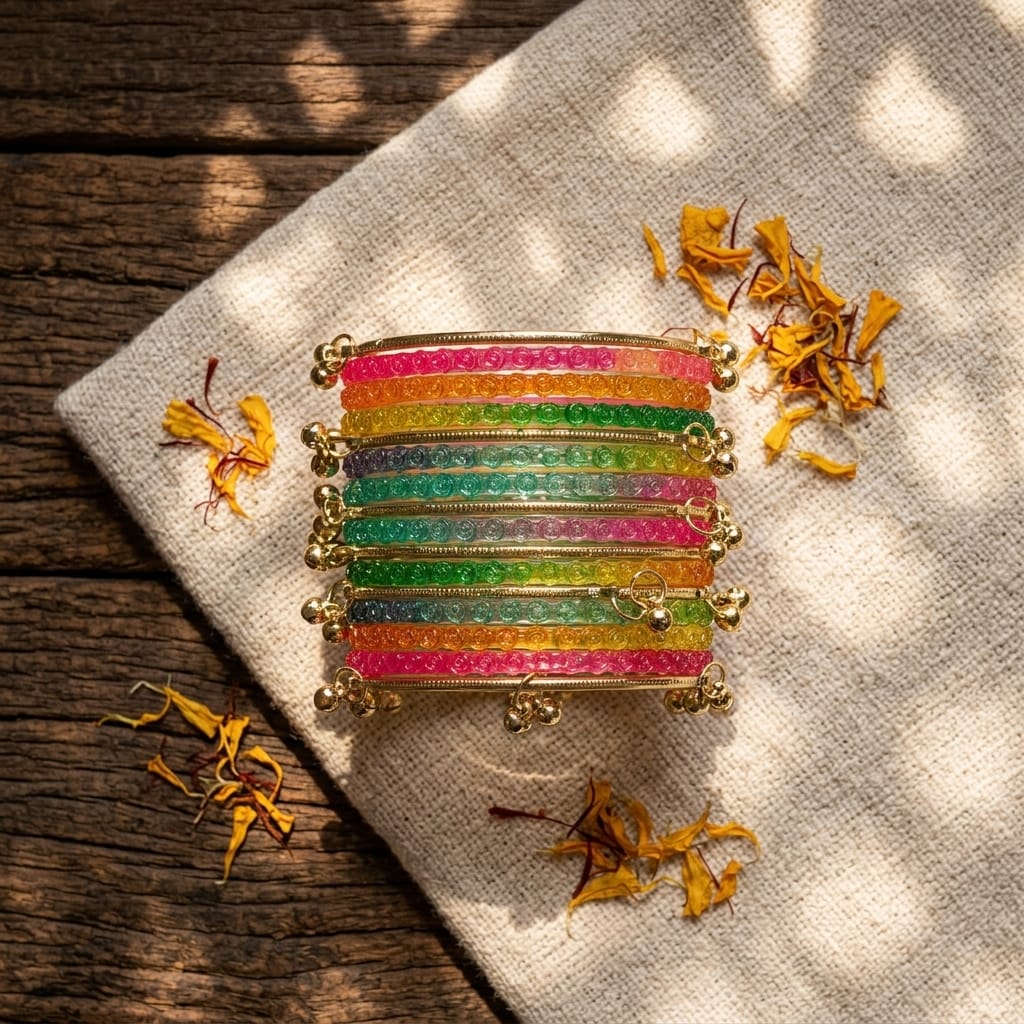 Kashmiri Churi Set Metal Multicolour Glass Bangle Set (Pack Of 20)