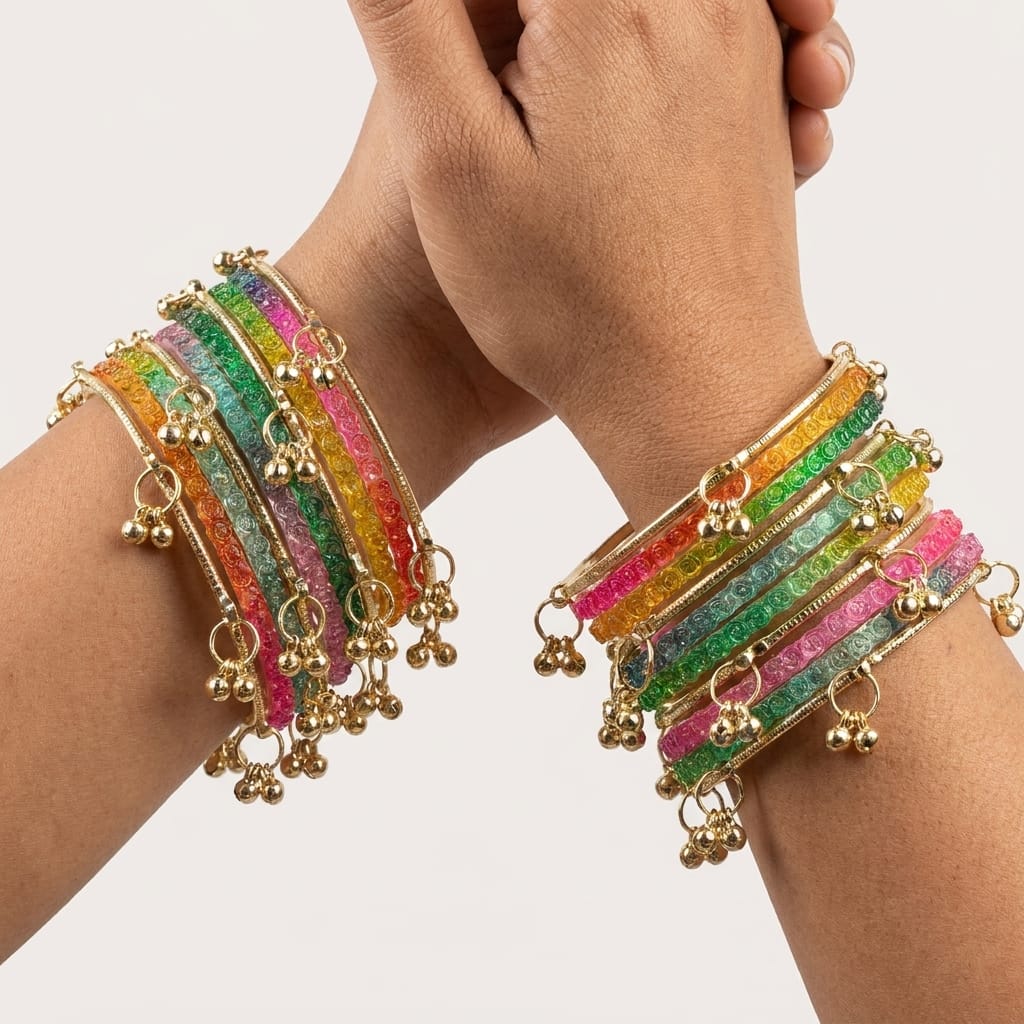 Kashmiri Churi Set Metal Multicolour Glass Bangle Set (Pack Of 20)