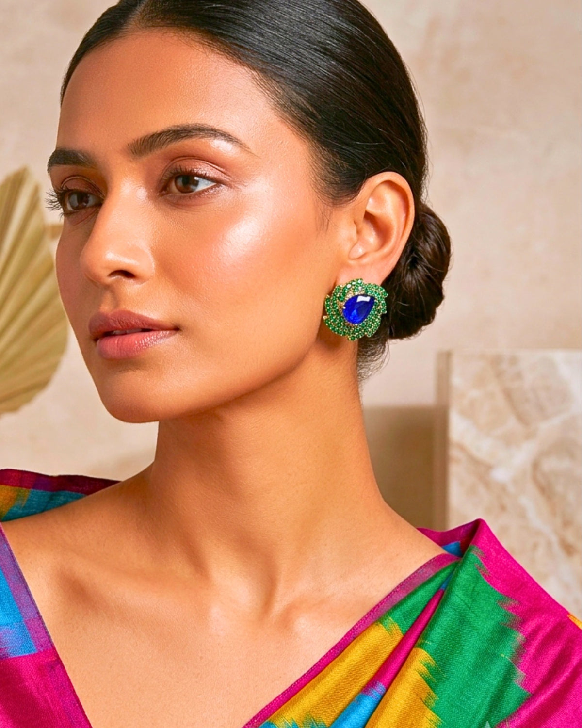 Paiseli Blue green stud with back support and doublet and ad setting