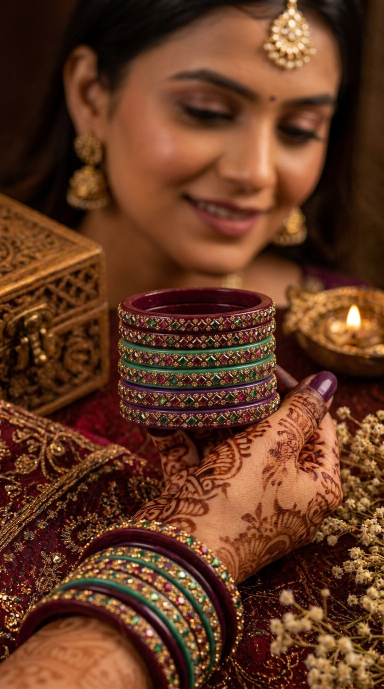 Rajasthani Lac Bangles with Mirror and Stone Embellishments (Set of 4)