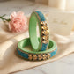 Sky Blue Colour Kundan Topaz Fitted Kada Latest Design Rajasthani Bangles | Set of 2 lakh Bangles | Traditional Kada | For Women and Girls
