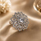 Rhodium Plated Adjustable American Diamond Ring