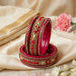 Pink Rajasthani Lac Kada/Bangles with Red Stones, Golden Teardrop Stones, and Rhinestones | Set of 6 | Traditional Bangles for Women and Girls