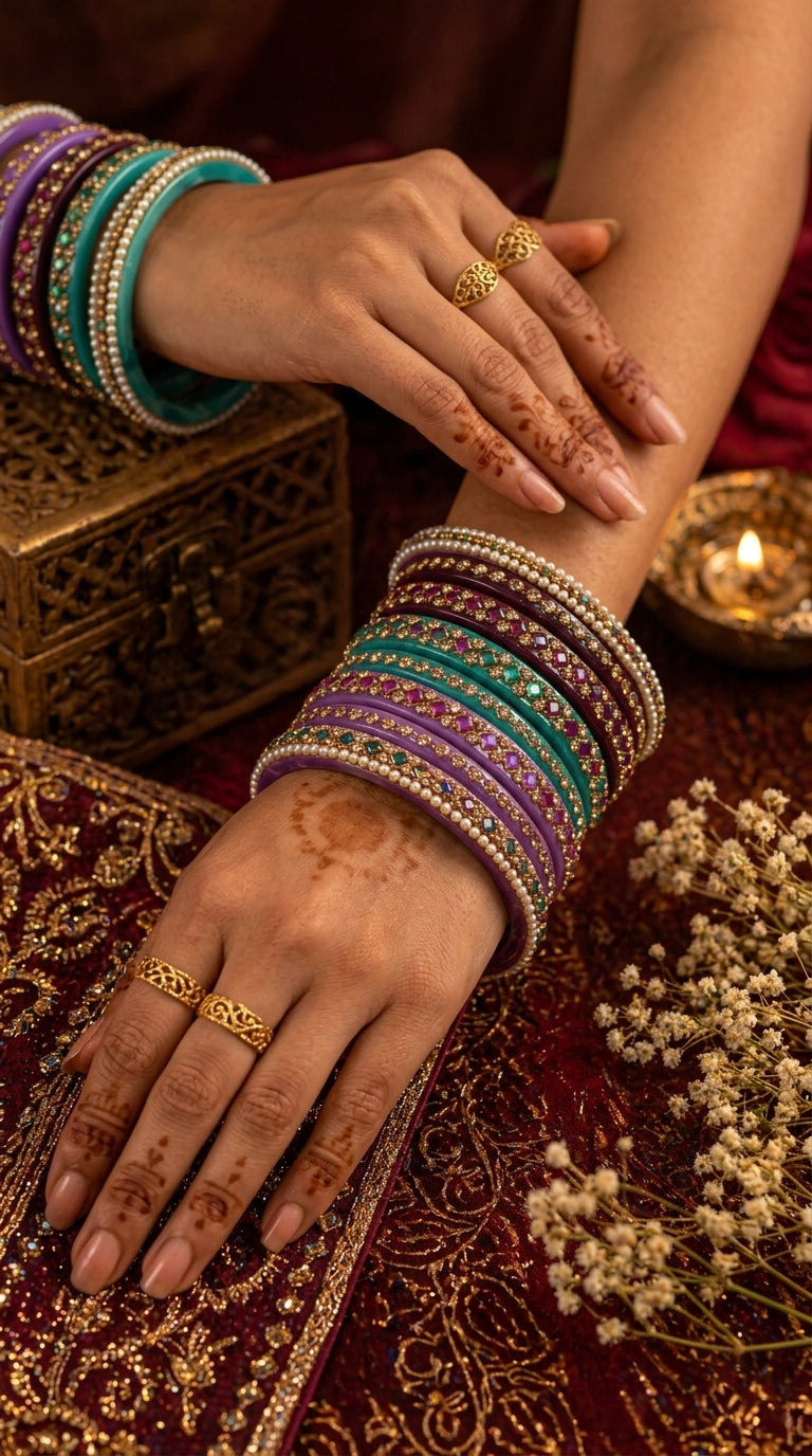 Rajasthani Lac Bangles with Mirror and Stone Embellishments (Set of 4)