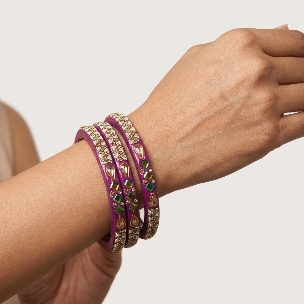 Lac Bangles with Beautiful Rhinestones Design (Pack of 4)