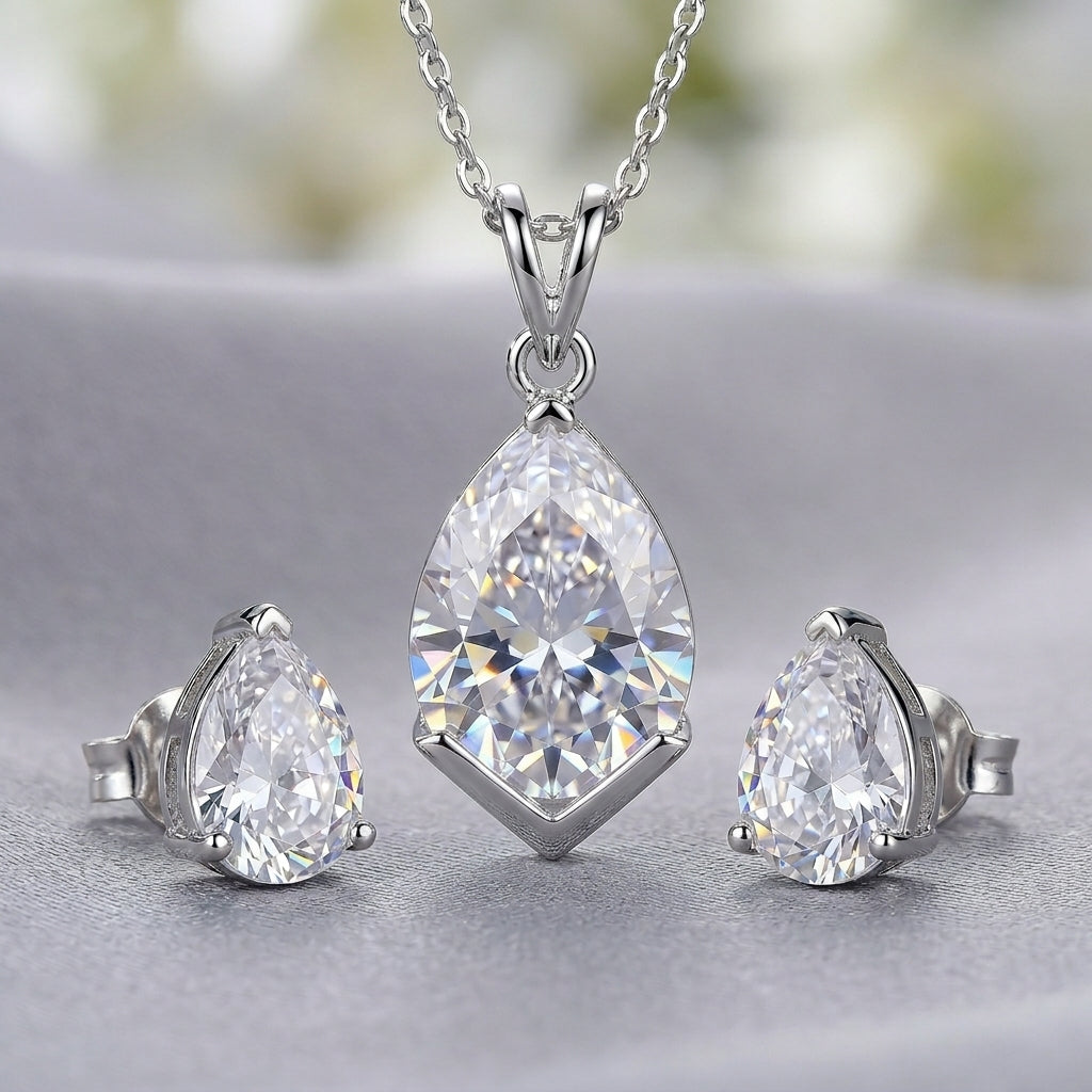 Awesome Pendant Rhodium Cubic Zirconia Pendant And Earrings