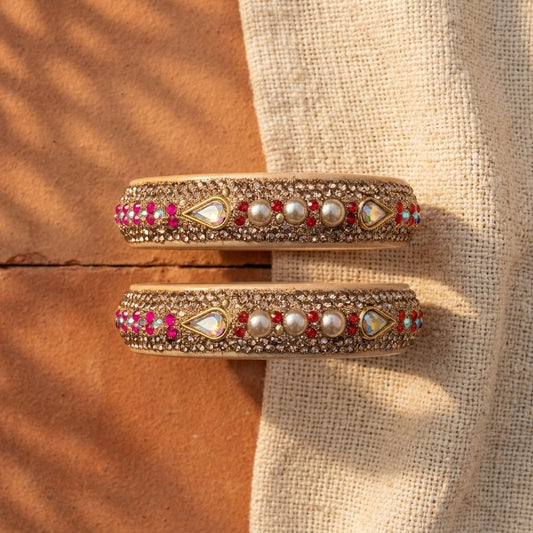 Beige Lakh Bangles with Multicolor Pearl and Teardrop Stones | For Girls and Women.