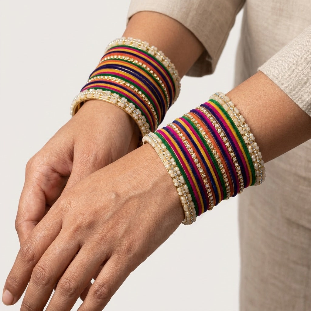 Traditional Multicolor Velvet Fancy Bangles Set Of 38 Bangles For Woman and Girls