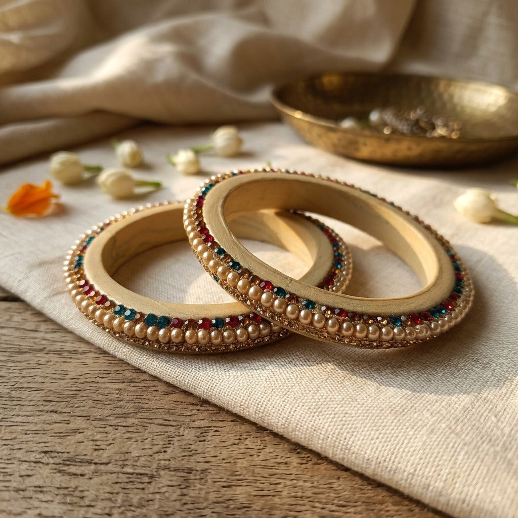 Golden Lakh Bnagles/Bangdi Set with Golden Rhinestones | For Girls and Women.