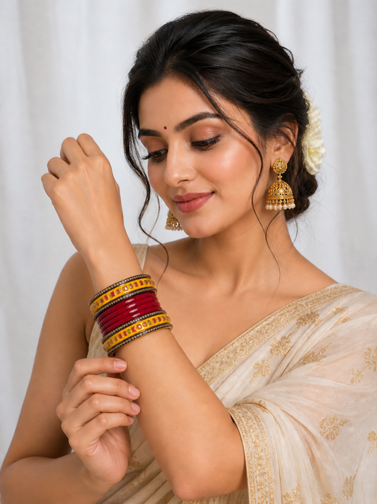 Shivratri Special Lac Bangles Red Green Yellow Set In Latest Beautiful Stone Design