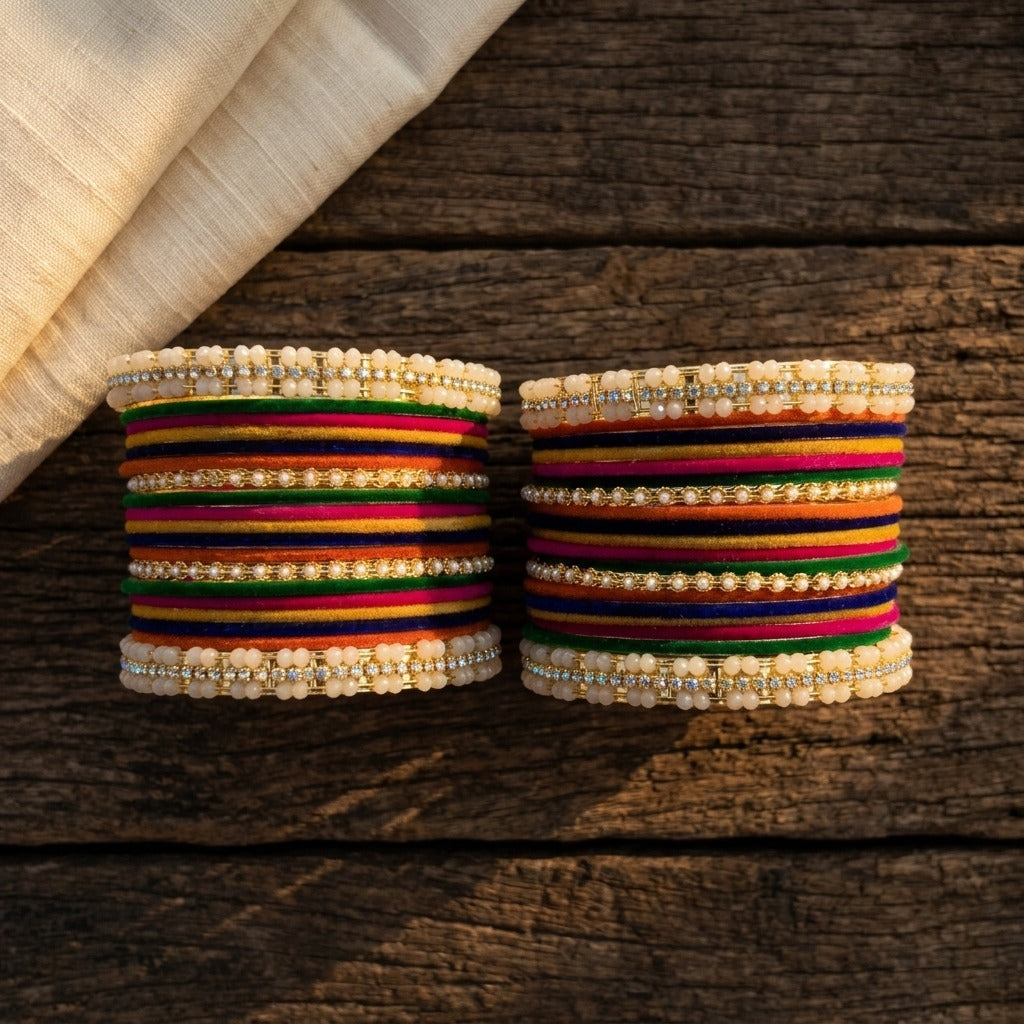 Traditional Multicolor Velvet Fancy Bangles Set Of 38 Bangles For Woman and Girls