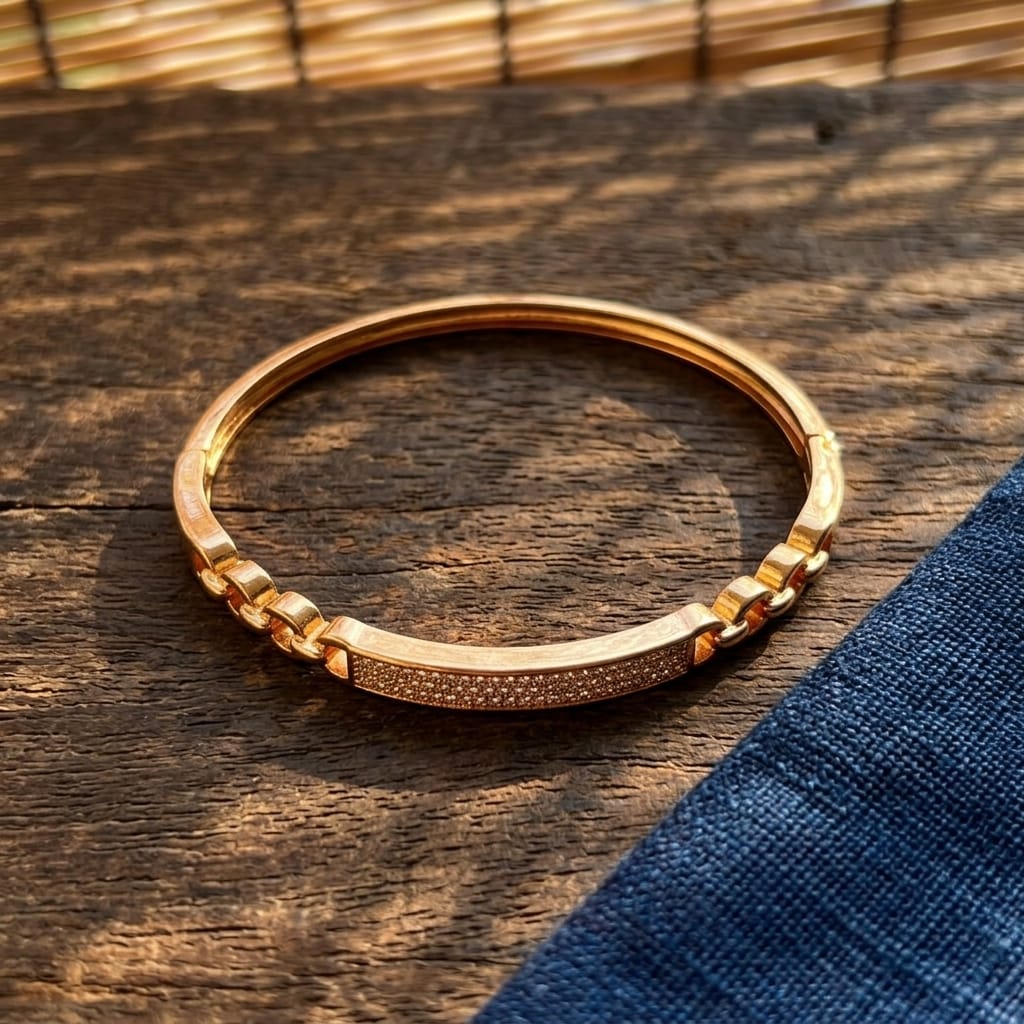 Gold Plated Artificial Stones Studded Anti-Tarnish Enamelled Cuff Bracelet