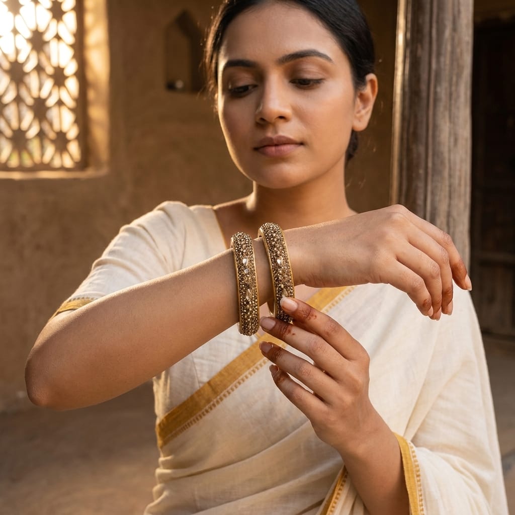 Orange Plated with Kundan and Topaz Fitted Lac Kada Bangle