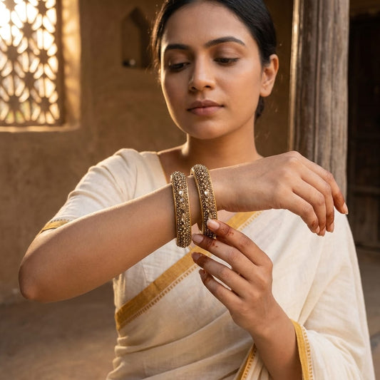 Orange Plated with Kundan and Topaz Fitted Lac Kada Bangle
