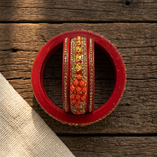 Kundan Diamond Red 5 Line Lac Bangle