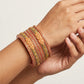 Peach Rajasthani Lac Kada Bangles with Pink Stones,& Golden Rhinestones | Set of 6 | Traditional Bangle | for Women and Girls