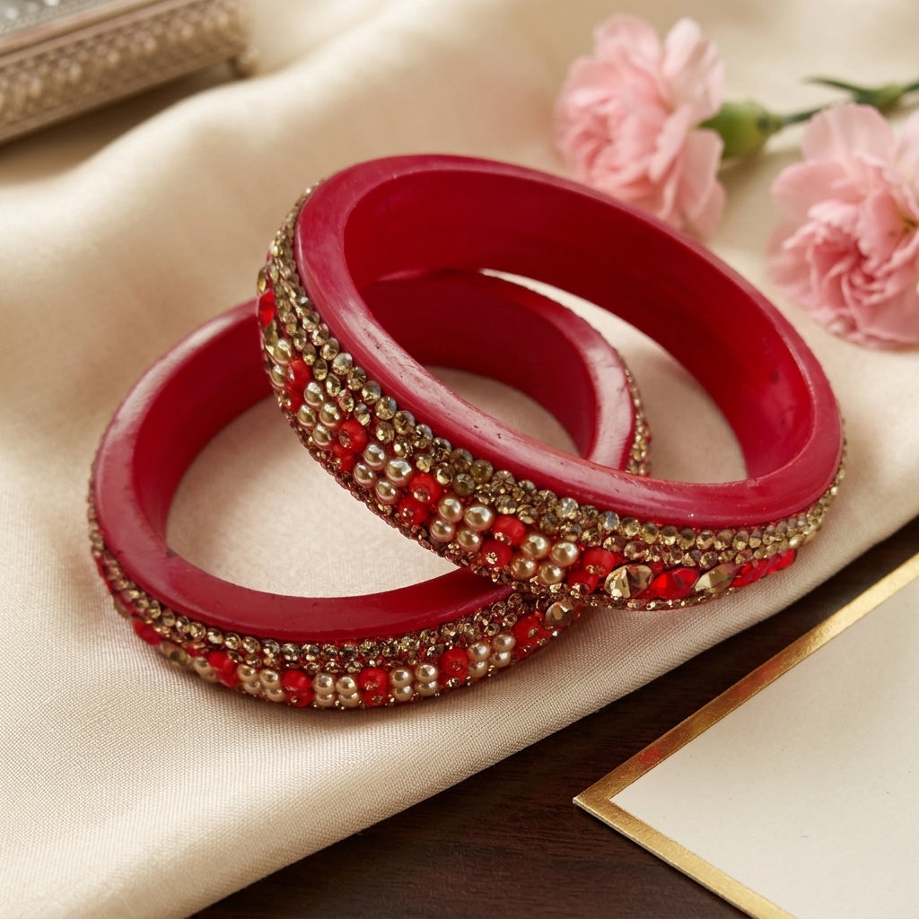 Topaz Fitted Red Plated  Lac Kada Bangle