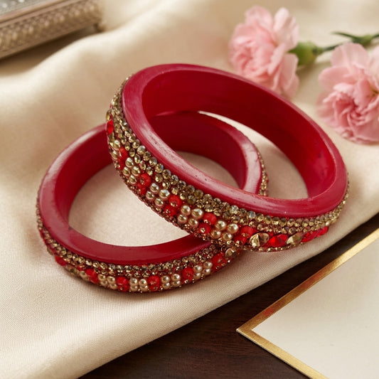 Topaz Fitted Red Plated  Lac Kada Bangle