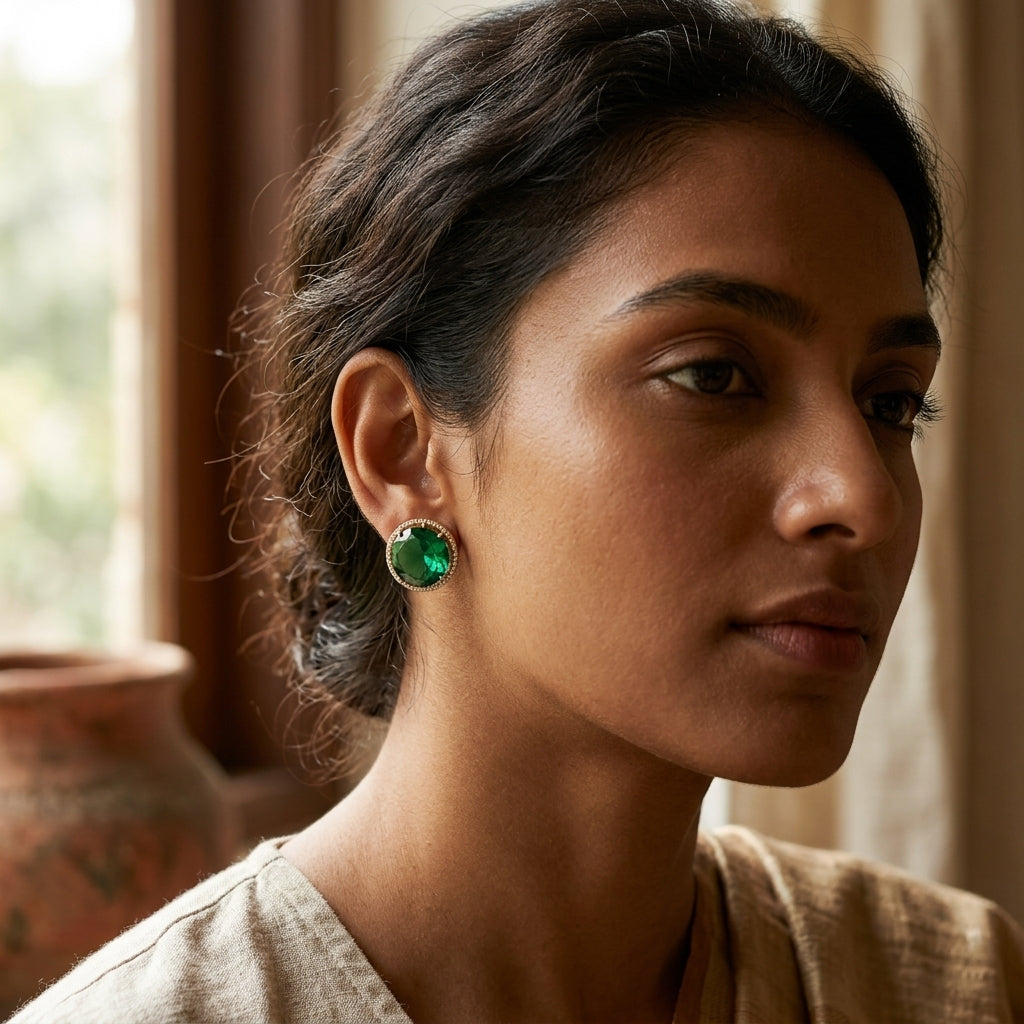 Round AD Stud Earrings for Women & Girls
