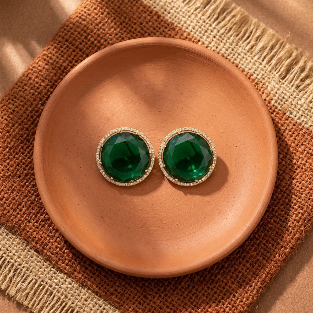 Round AD Stud Earrings for Women & Girls