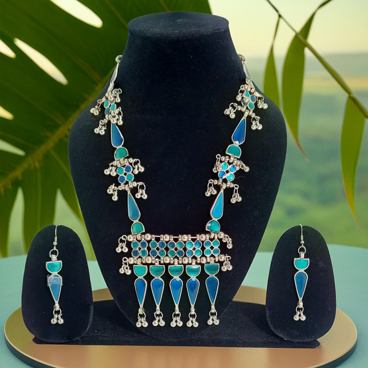 Geometric Stones Silver Oxidized Ranihaar | Traditional Jewelry for Girls & Women.