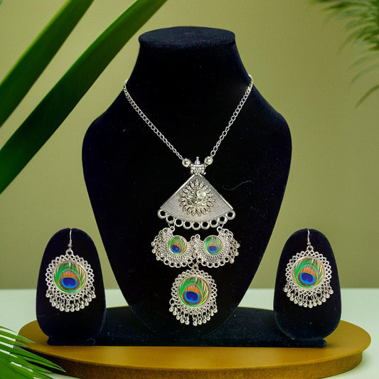 Chandni Silver Oxidized Triangular Pendant | Traditional Ranihaar/Necklace/Pendant | for Girls and Women.
