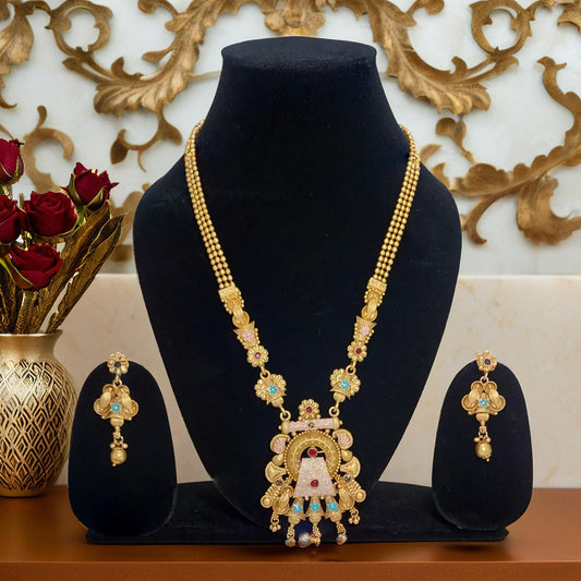 Gold-plated Ranihaar with  Wheel in Trapezium Designs | Traditional Necklace/Ranihaar | for Girls and Women